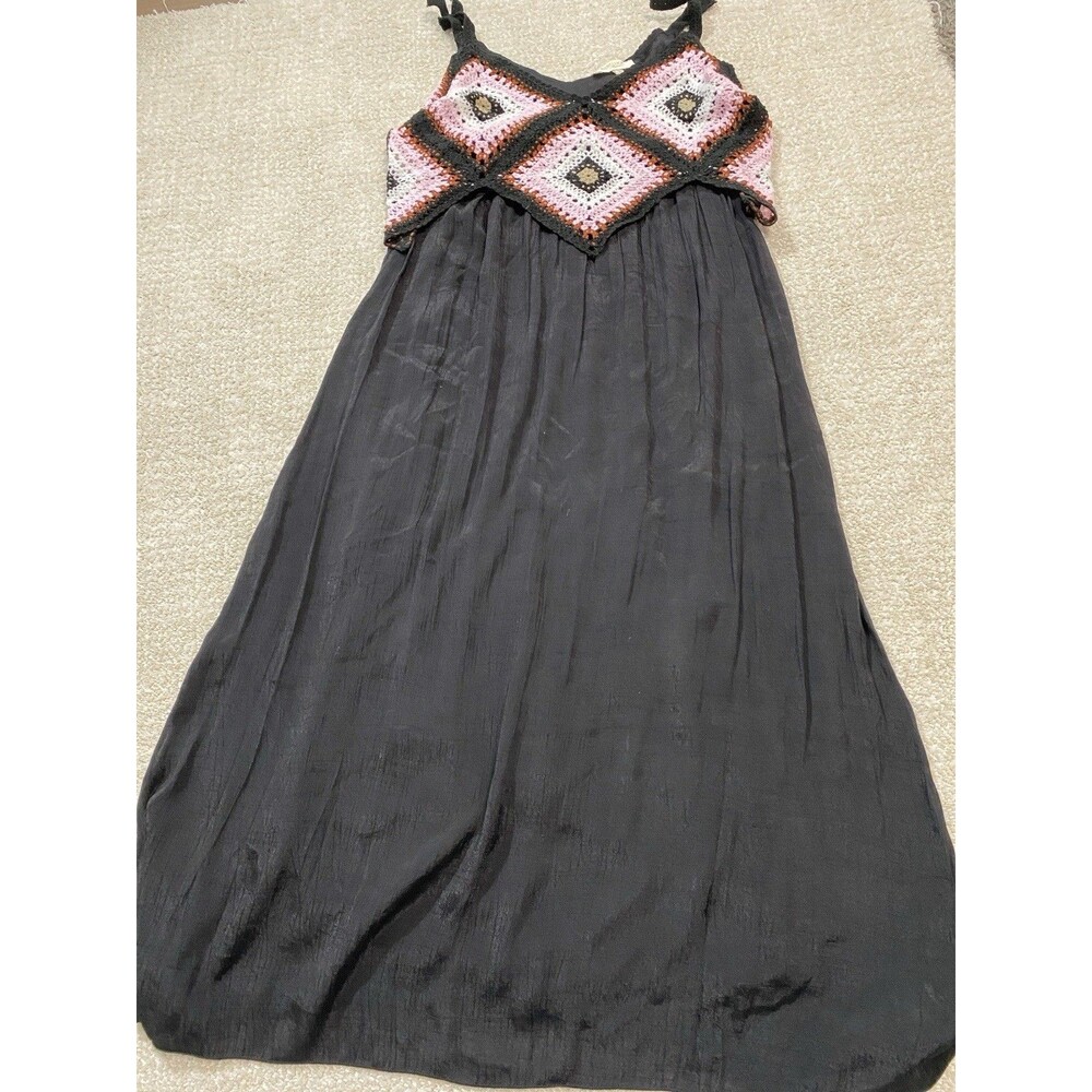 REBELLION Crochet Geometric Maxi Dress Sleeveless Black Pink Size M - Picture 13 of 15